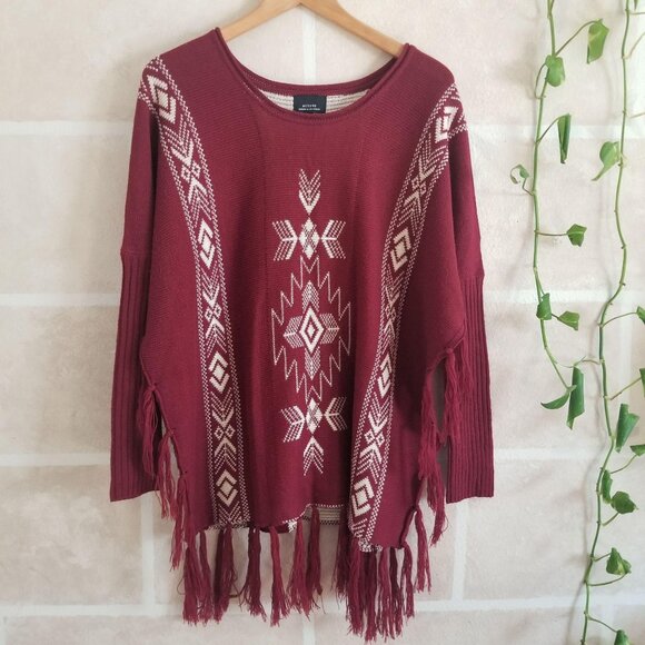 Active Designed in Los Angeles Maroon Boho Womens Pullover Sweater - Picture 1 of 10